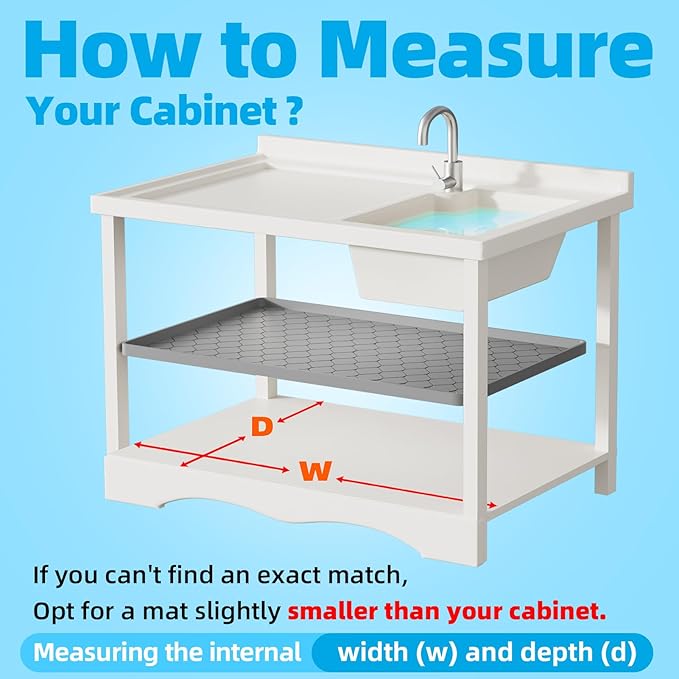 Silicone Under Sink Mat 31" x 19", Kitchen Essentials and Gadgets, Shelf Liner and Cabinet Protector, Home Organizers and Storage, Waterproof Bathroom Tray