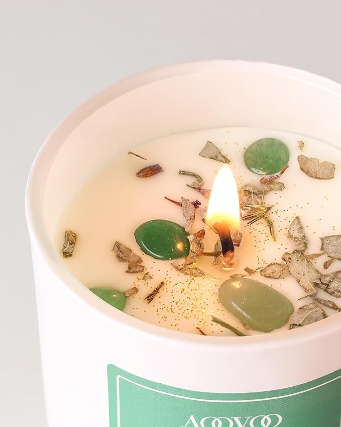 AOOVOO Eucalyptus Scented Candles for Women - Aromatherapy Candle with Crystals Inside, 7oz Soy Candles for Home Scented, Christmas Birthday Gifts Mothers Day Candle for Women Mom