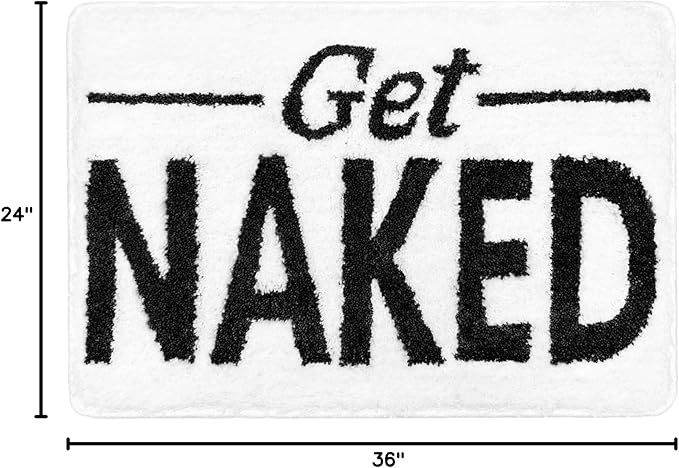 Get Naked Bathroom Rugs - Funny Non Slip Bath Mats for Sink, Bathtub and Shower - White 24" x 36" Water Absorbent Cute Carpet for Bathroom Floor Decor