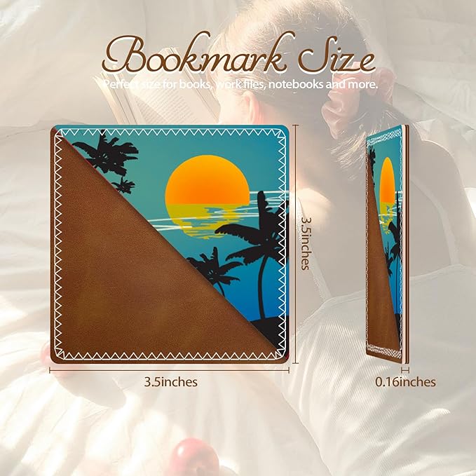 Personalized Leather Bookmarks, Fun & Cute Book Accessories for Reading Lovers, Unbreakable Page Markers for Women Men Girls Boys Student Teacher Kids Retirement Birthday Gifts (Hawaiian Sunset)