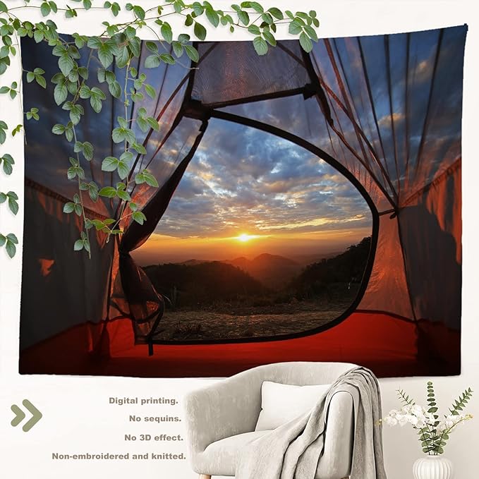 BaoNews Blue Night Camping Tapestry,Red Sunset Large Wall Hanging Polyester Tablecloths Tapestry Bedroom Room Living Room Dorm 59.1 x 82.7 Inches