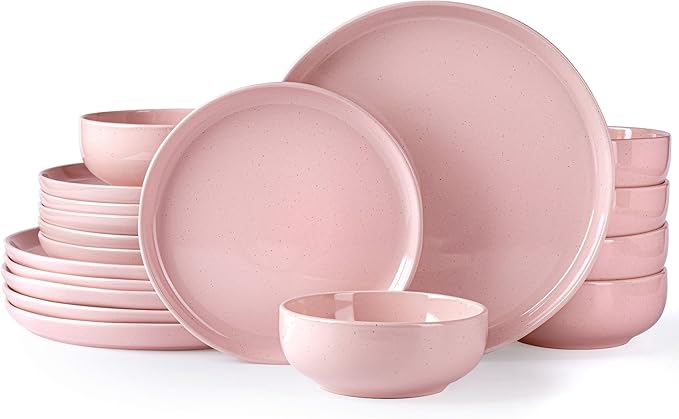 GBHOME Ceramic Dinnerware Sets for 6, 18pcs Stoneware Plates and Bowls Sets, Handmade Chip and Scratch Resistant Dishes Set, Dishwasher & Microwave Safe