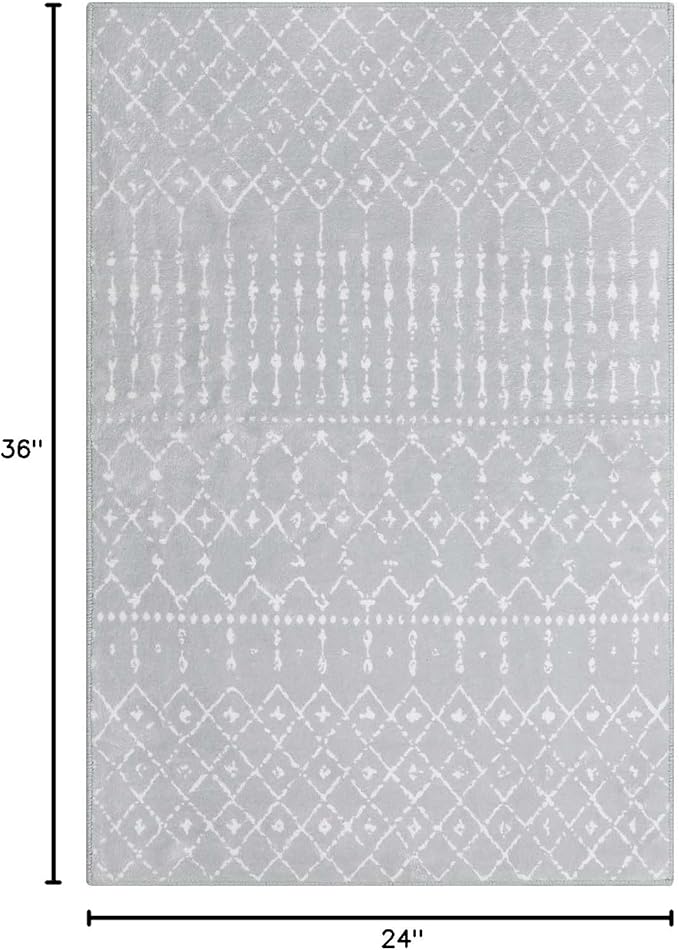 Lahome Moroccan Rugs for Entryway 2x3 Small Non-Slip Kitchen Rug Throw Lightweight Area Rugs for Bedroom Gray Vintage Print Distressed Bath Mat Floor Indoor Doormat Carpet for Laundry Living Room