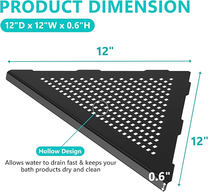 Bathroom Corner Shelf, Recessed 12" Shower Shelf Caddy, SUS304 Stainless Steel Shelf Wall Mount Triangular, No Drilling, Matte Black