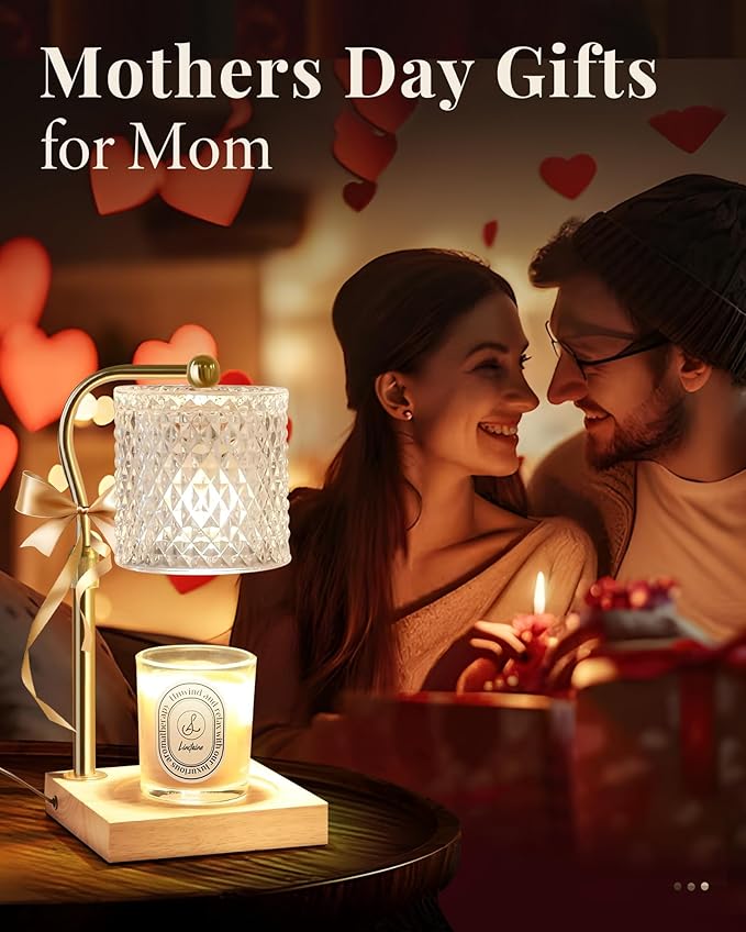 Candle Warmer Lamp with Timer Dimmer Adjustable Height, Mothers Day Gifts for Mom, Birthday House Warming New Home Decor Gifts for Women, Electric Wax Warmer with 2 Bulbs for Jar Candles, Clear
