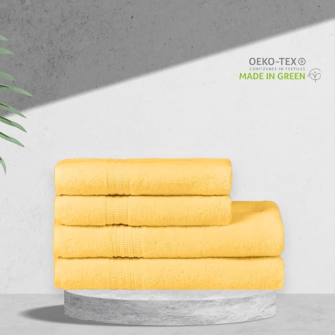 HOMELOVER 4 Piece Towel Set - 100% Organic Cotton 2 Bath Towels & 2 Hand Towels - 500 GSM, Hotel Quality, Soft, Highly Absorbent & Quick Drying Wash Towels for Kitchen & Bathroom (Lemon Yellow)