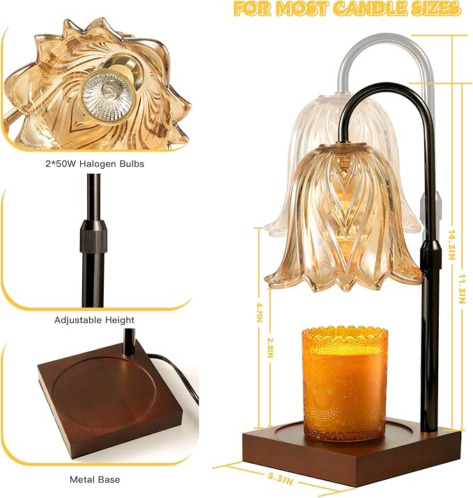 Candle Warmer Lamp with Timer Dimmable, Birthday Gifts for Women Mom, House Warming Gifts New Home Decor, Wax Melt Warmer for Jar Candles with 2 Bulbs