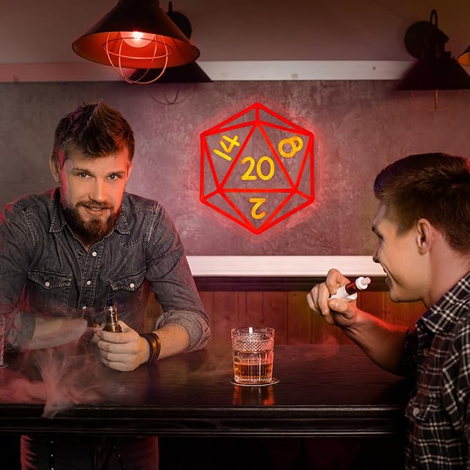 DND Dice Neon Signs for Wall Decor,Cool Dimmable Dungeons and Dragons Dice Game LED Sign,13x11 inch USB Powered Dimmable Neon Light for Man Cave, Game Room, Bedroom, Party Decoration Gifts