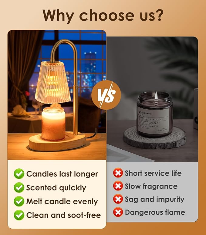 Candle Warmer Lamp With Timer - Electric Dimmer and Adjustable Height for Small Jar Scented Wax Melts - Includes 2 Bulbs for Home