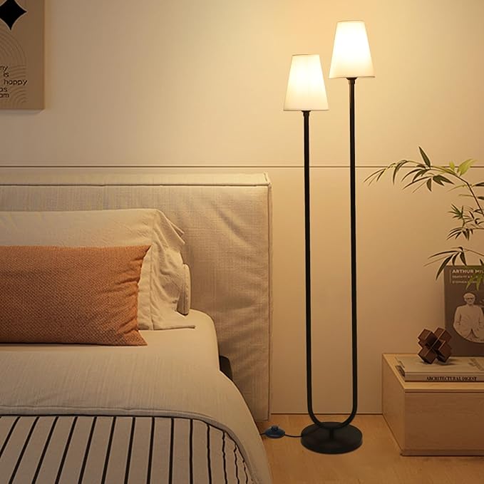 HMVPL Floor Lamps for Living Room, Modern Black Floor Lamp with Fabric Lampshade, Industrial Standing Lamp with On/Off Foot Switch, Farmhouse Tall Lamp for Living Room Corner Bedroom Office(66")