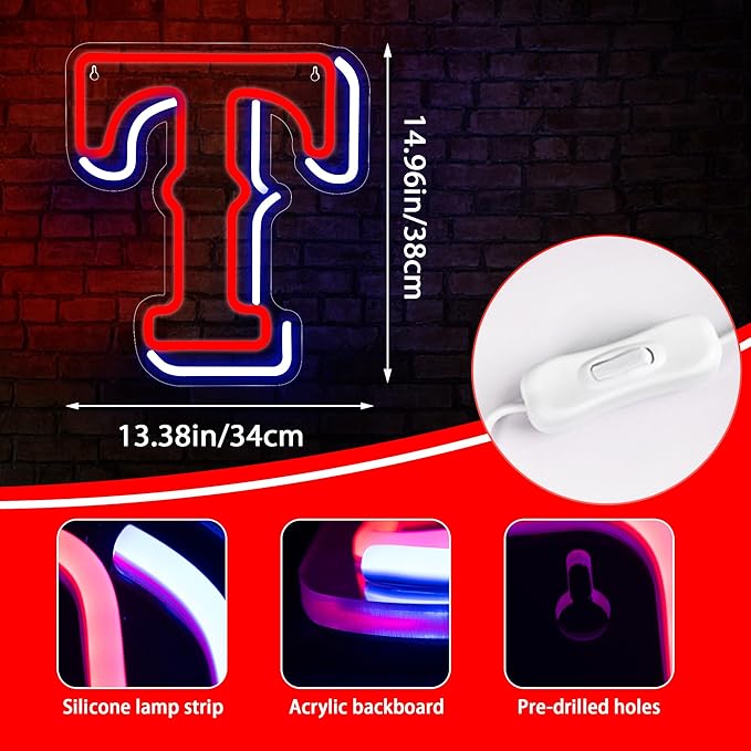Baseball Neon Sign for Wall Decor Rangerse Baseball LED Light Up Sign Baseball Wall Decor Sports Neon Lights for Club Bedroom Man Cave Bar Sports Gifts for Men Boys Fans,Size 14.6 * 12.8 in(FMXD148)