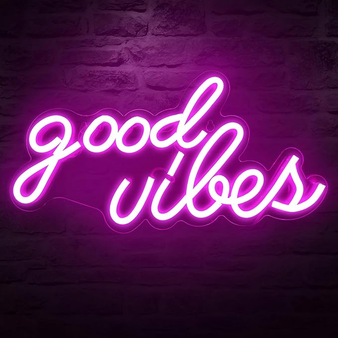 DECANIT Good Vibes Neon Sign for Wall Decor Powered by USB Neon Light for Bedroom Decor, Pink Color,16.1"x 8.3"x 0.6"