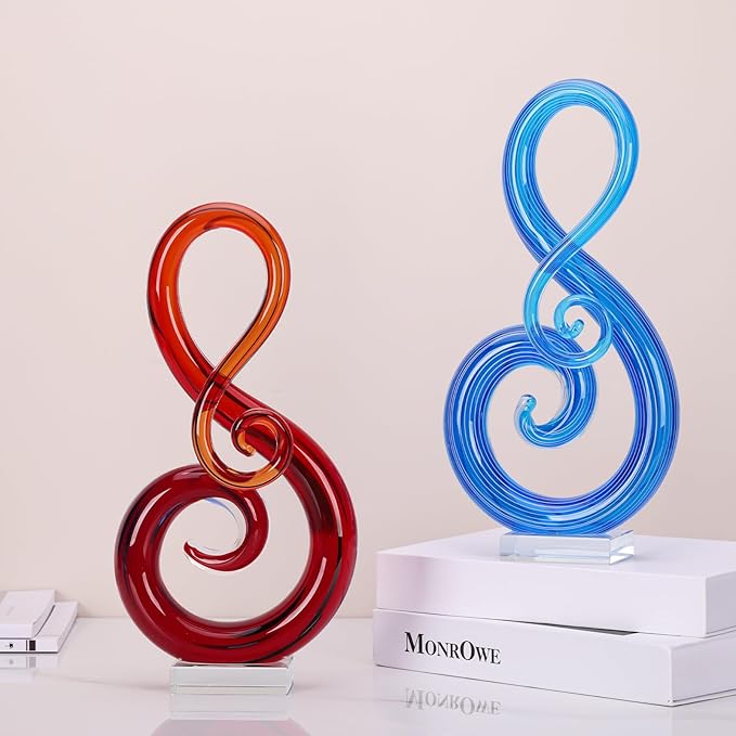 Murano Glass Sculpture - Large Red Hand Blown Glass Figurines, Modern Decor Crystals - Luxury Home Living Room Office Console Table Decor