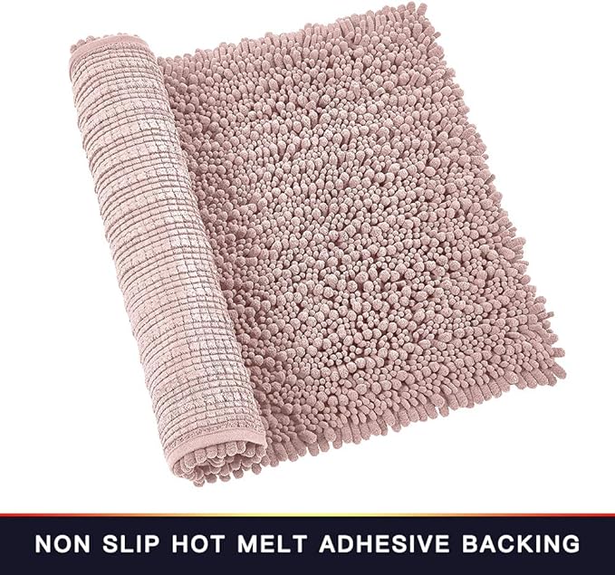 Walensee Bathroom Rug Non Slip Bath Mat (44x24 Inch Dusty Pink) Water Absorbent Super Soft Shaggy Chenille Machine Washable Dry Extra Thick Perfect Absorbant Best Large Plush Carpet for Shower Floor