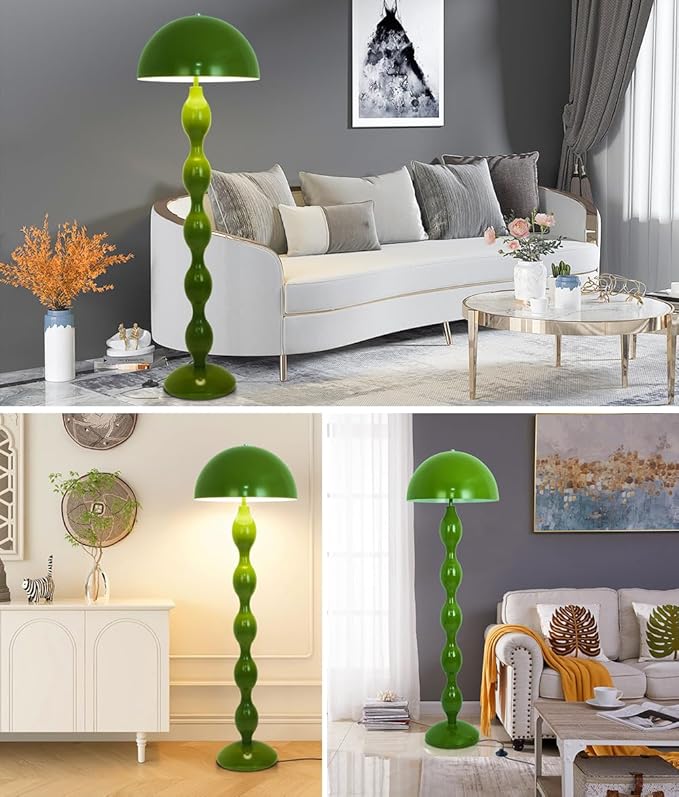 Green Floor Lamp Mushroom Lampshade,Vintage Floorlamp,Unique Lamps for Living Room Bedroom,Retro Tall Standing Lamp for Study,Girl's Room,Office,Apartment,Home Decor,Pretty Lamps Floor,Mid Century