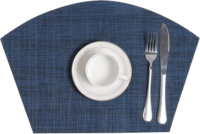 SHACOS Wedge Placemats Set of 8 Woven Vinyl Plastic Placemats for Small Round Table Place Mats Wipe Clean Non Slip Table Mats, Blue Black