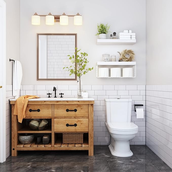 QEEIG White Bathroom Shelves Over Toilet Wall Mounted Floating Shelves Farmhouse Shelf Toilet Paper Storage Small 16 inch Set of 2 (019-W2)