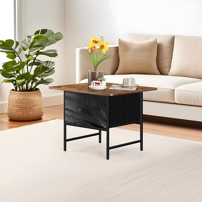 smusei Small Coffee Tables for Living Room Square Coffee Table with 2 Storage Drawers Farmhouse Center Table Tea Table for Living Room Bedroom Small Spaces Guest Room Balcony, Rustic Brown