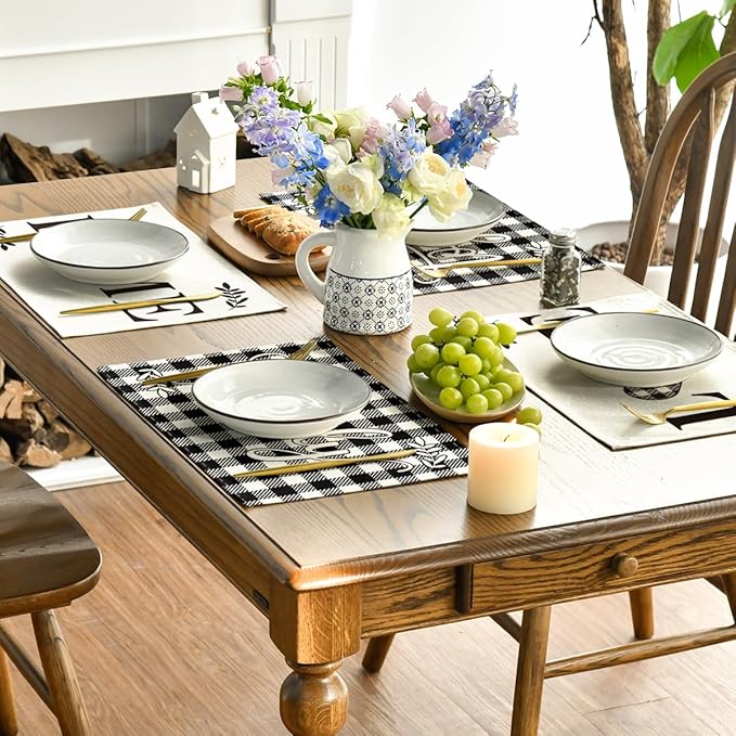 Artoid Mode Love Family Together Home Buffalo Plaid Placemats Set of 6,12x18 Inch Seasonal Table Mats for Party Kitchen Dining Decoration