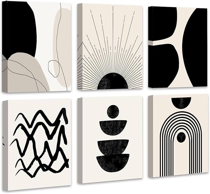 ๐๐ฟ๐๐ผ๐๐บ Abstract Boho Wall Art Minimalist Geometric ๐๐ฟ๐ฎ๐บ๐ฒ๐ฑ Wall Decor Boho Room Decor Black Brown Beige Line Art Canvas Painting Mid Century Modern Prints Bohemian Posters for Living Room Bedroom
