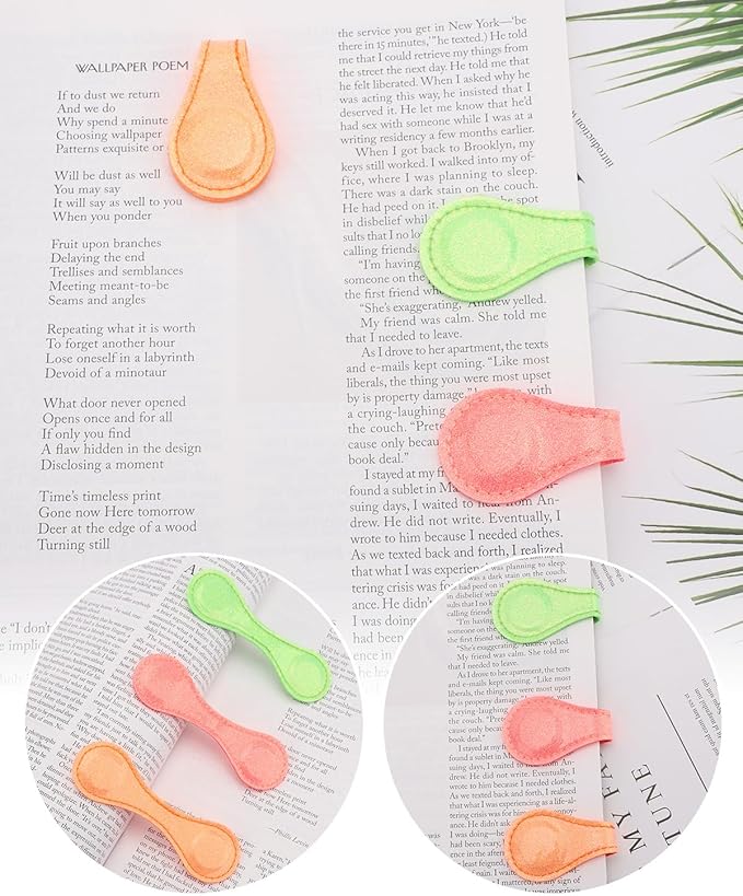 Leather Magnetic Bookmarks, 3Pcs Loose Powder Morandi Magnet Book Mark Clips Gift for Women, Kids, Reading Book Lovers, Teacher Gift for School Office Home Supplies (Orange+Green+Pink)