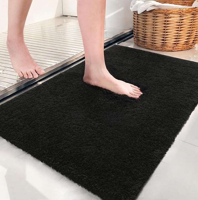 AROGAN Luxury Non Slip Bathroom Rug, Thick Soft and Absorbent Microfiber Bath Mat, Rubber Backing Quick Dry Rugs Carpets, Machine Washable Plush Mats for Shower Floor, Bathroom, 24x36 Inch Black