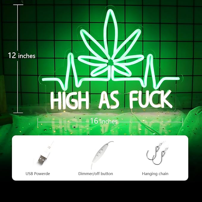 JFLLamp Leaf Weed Neon Signs LED Neon Lights Signs for Wall Decor Bedroom Suitable for Living Room Bar Game Room Hotel Birthday Party Restaurant Christmas Unique Gift for Lover 16 * 12 Inch(Green)
