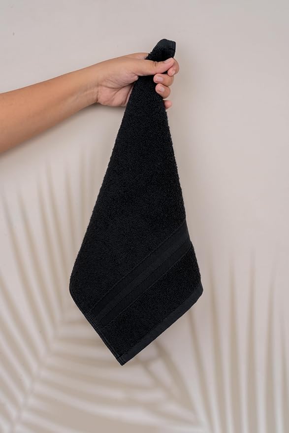 Quick-Dry, Soft & High Absorbent Washcloths Towels 13"x13" Cotton Turkish Bath Towel Set of 4 | Daily Use 100% Cotton Towels for Bathroom Gym & More | Bathroom Towels Set (4 Pcs, Black)