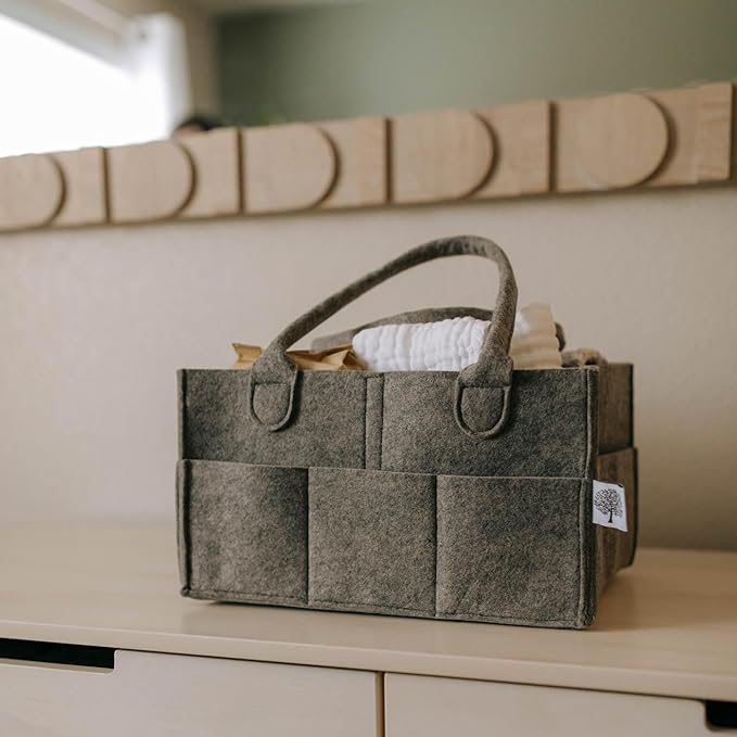 Parker Baby Diaper Caddy - Nursery Storage Bin and Car Organizer for Diapers and Baby Wipes (Peppercorn, Regular)