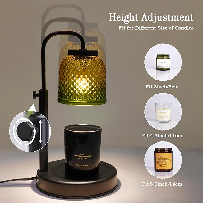 Candle Warmer Lamp with Timer Dimmer, Adjustable Height Electric Candle Lamp, Wax Melt Warmer Lamp for Jar Candles, Birthday Gifts for Women, House Warming Gifts New Home Bedroom Decor, 2 Bulbs