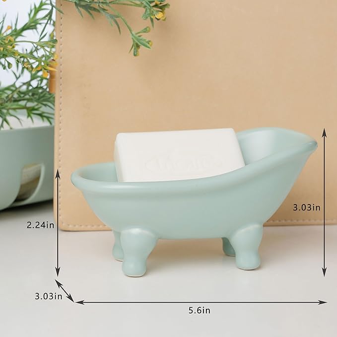 5.6" Ceramic Mini Bathtub Soap Dish Decortative Clawfoot Bathroom Soap Dish (Green)