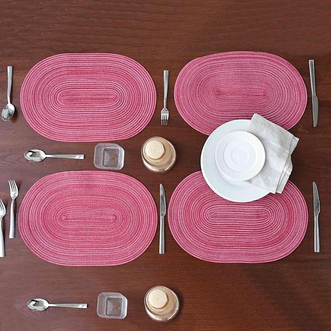 Noctiflorous Oval Braided Placemats Set of 8 Woven 12x18 Inch Non Slip Washable Heat Resistant Place Mats Tablemats for Dining Kitchen Party Daily Table Decor Dinner Mats (Raspberry Pink, 8)