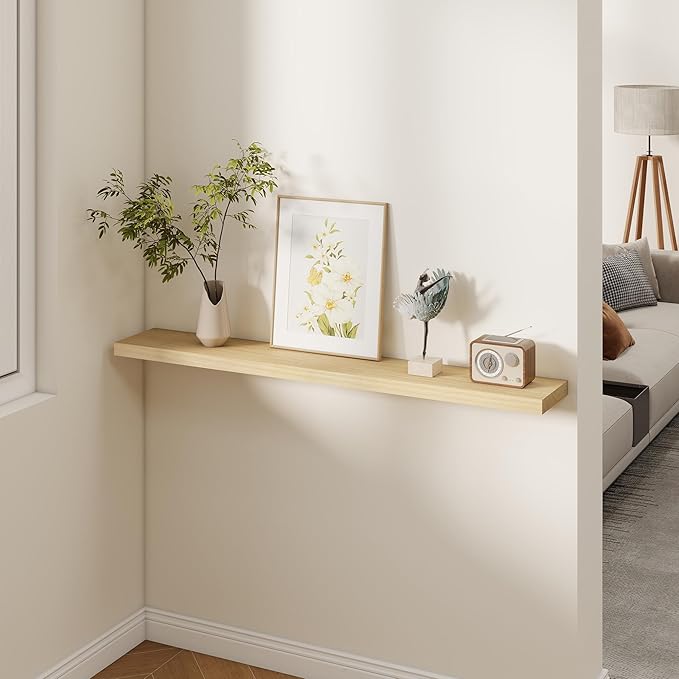 Fun Memories Rustic Real Wood Floating Shelves, 8 Inch Deep Floating Shelf Wall Mounted, 48" W x 8" D Wall Shelves Storage Shelves for Living Room, Bedroom, Bathroom, Natural Finish, Set of 1