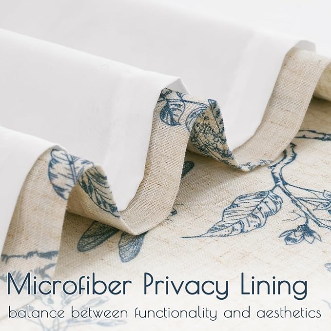Lazzzy Farmhouse Linen Blue Floral Curtains 96 Inch Long Back Tab Drapes for Living Room Bedroom Light Filtering Country Vintage Rod Pocket, 2 Panels, Blue on Beige