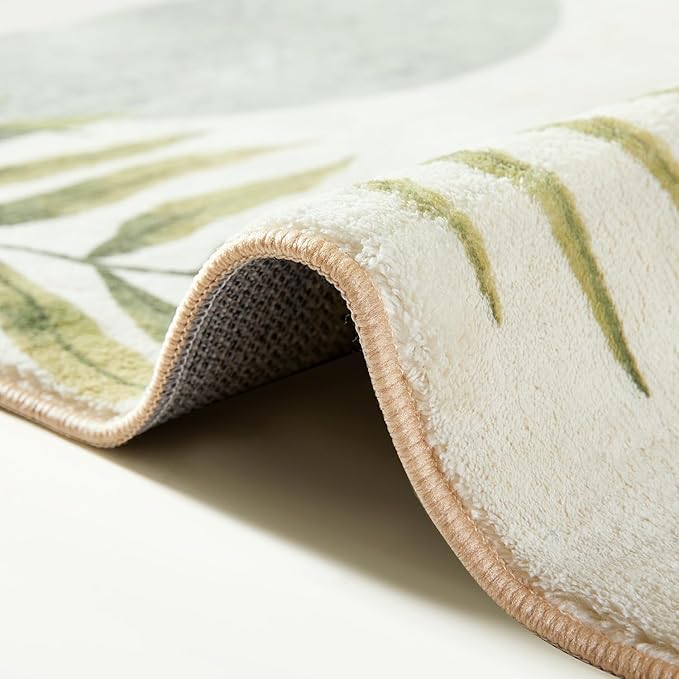 RoomTalks Boho Green Cute Bathroom Rugs Bath Mat Non Slip Washable, Modern Abstract Geometric Shape with Tropical Leaves 2x3 Small Area Rug for Bedroom Kitchen Entryway Indoor Doormat Stain Resistant