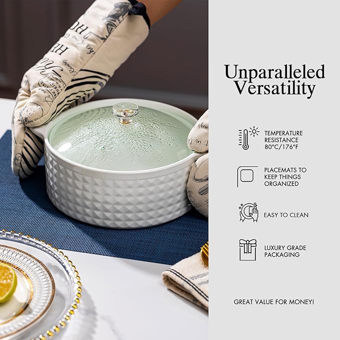 Placemats Set of 8 - Easy Clean Woven Vinyl Placemats for Dining Table, Indoor/Outdoor Place Mats, Washable PVC Table Mats(Navy Blue)
