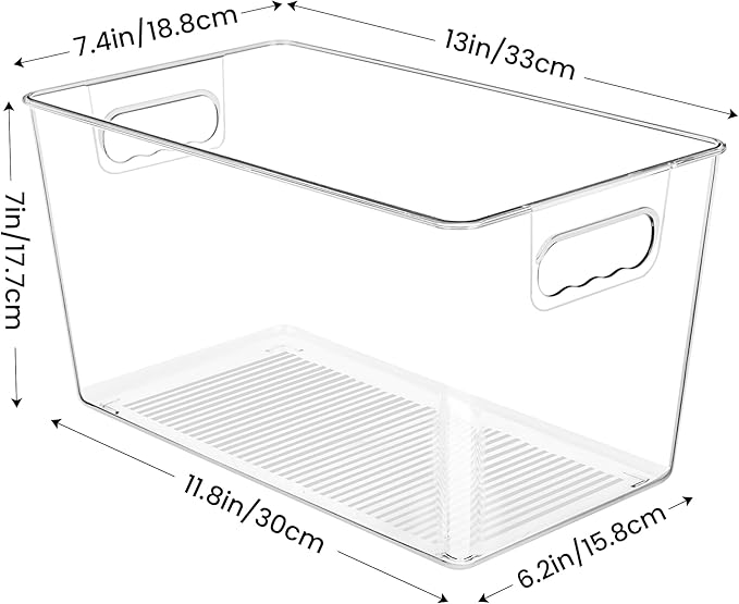 YIHONG Clear Plastic Storage Bins, 4 Pack Pantry Organizer Bins with Handle for Kitchen, Freezer,Cabinet,Closet Organization and Storage(XL)