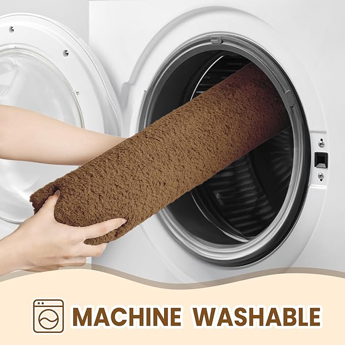 TECHMILLY Fluffy Bathroom Rug Mat 24x17, Absorbent Thick Non Slip Microfiber Mats, Quick Dry Machine Washable Bath Rug for Bathroom Floor, Bathtub and Shower, Tan