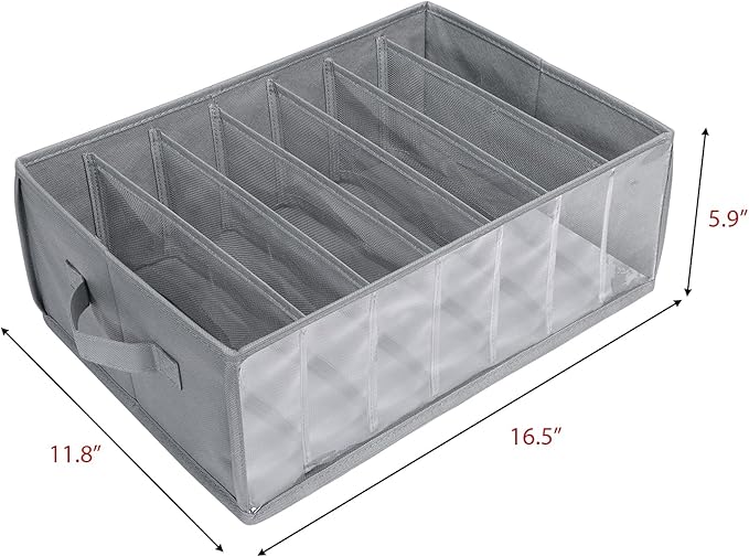 Zilink Upgraded Underwear Drawer Organizer with Support Board, Clear Drawer, 7 Grids Divider, Sock Organizer for Closet, Nursery, Baby Clothes, Bra, Sock, Tie - 3 Pack