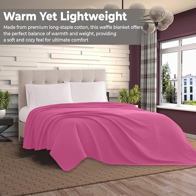 100% Cotton Blankets Throw Size for Bed - Waffle Weave Blankets for Summer, Lightweight and Breathable Soft Woven Blanket for Spring, (Pink, Throw (50" x 60"))