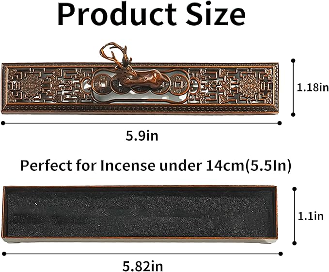 Windproof Copper Incense Holder - Chinese Style for Sticks up to 5.5 Inches, Perfect for Home Altar, Yoga Studio, Temple & Meditation,Deer-2