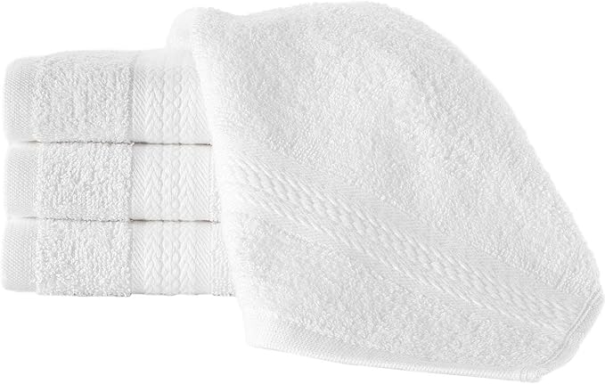 REGAL RUBY 4 Pieces White Washcloths Bath Linen Set Quick-Dry, Highly Absorbent, Soft Feel Towels, Premium Quality Flannel Face Cloths