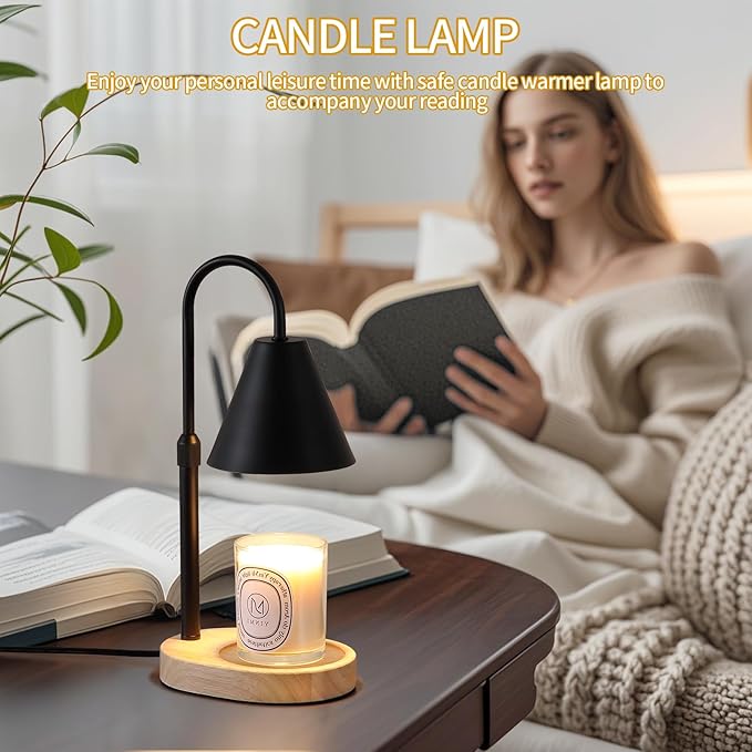 Black Candle Warmer Lamp with Timer and Dimmer,Mother's Day/Birthday for Mom/Wife,Electric Wax Melt Warmer,Home Decor,Scented Jar Lamp,Adjustable Height,with 2 Bulbs