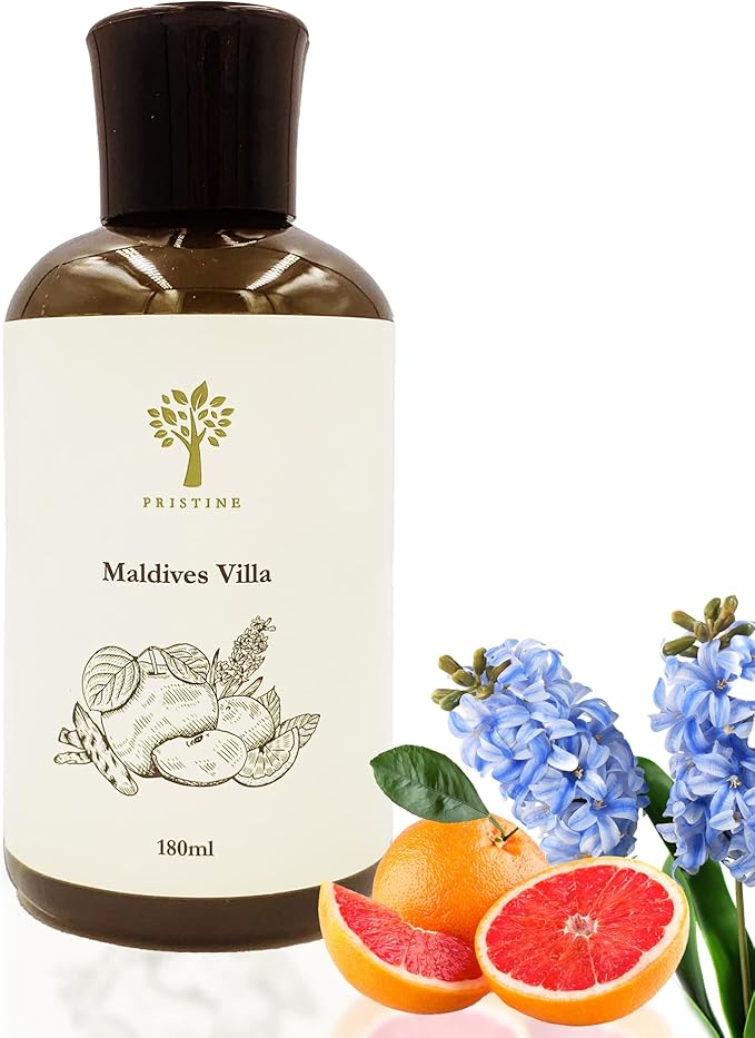 PRISTINE Maldives Villa/Inspired by Marriott Hotel Reed Diffuser Refill with Reed Sticks | Citrusy Grapefruit, Apple/Ocean Breeze/Sandalwood Oil Diffuser Refills | Hotel Reed Diffuser Oil Refill