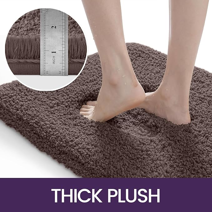 DEXI Bathroom Rug Mat 43x24, Extra Soft and Absorbent Bath Rugs, Washable Non-Slip Thick Carpet Mat for Shower Floor, Tub, Brown