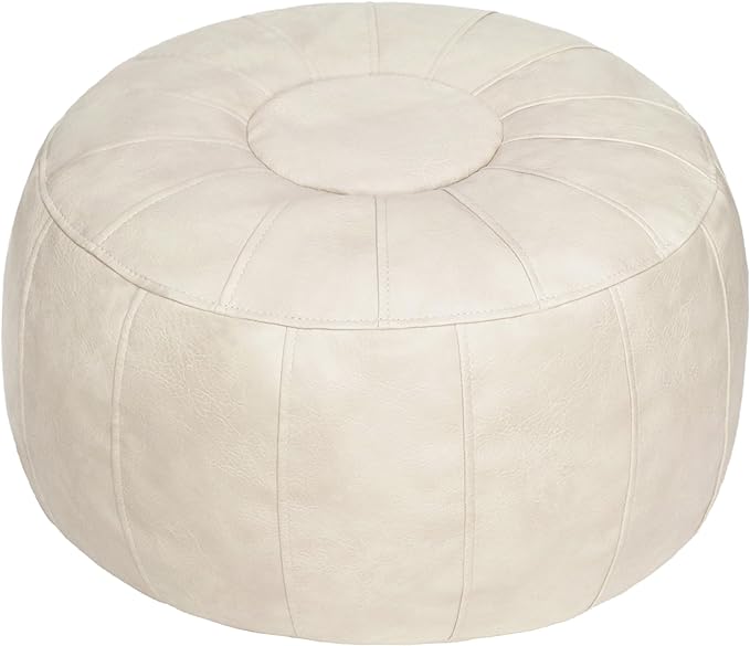 Thgonwid Unstuffed Moroccan Ottoman Pouf Cover, Ottoman Footstool Storage Solution, Bean Bag Chair, Foot Rest, Ivory White