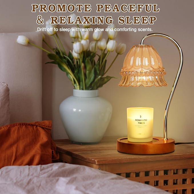 Glass Candle Warmer Lamp with Timer, Flower Candle Warmer Lamp, Birthday Gifts for Women, Mom, Female Friend, Candle Lamp Warmer Gifts, Electric Dimmable Candle Warmer, Vintage Home Decor, Amber