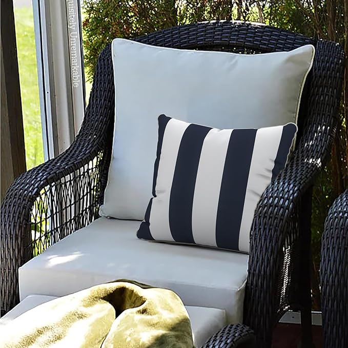 LVTXIII Outdoor Throw Pillow Covers Set of 2, Patio Waterproof Pillow Cases Fade Resistant Accent Pillow Covers for Home and Garden Furniture Decoration, 18"x18", Cabana Navy