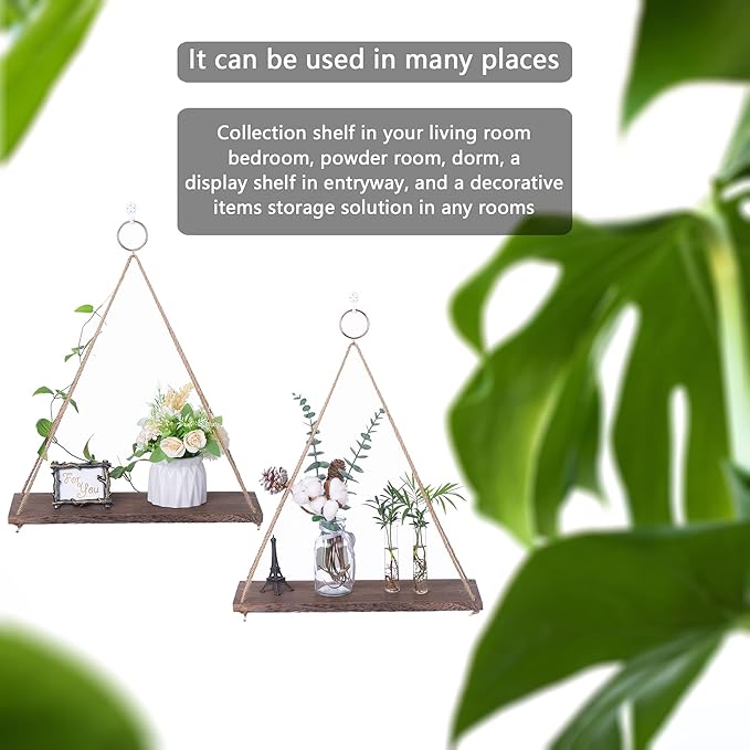 MITIME Hanging Shelves for Wall Window Plant Shelf Indoor Floating Wall Shelves for Bedroom Bathroom Living Room Wall Hanging Shelf Boho Wall Decor .Home, Set of 2 (Large)