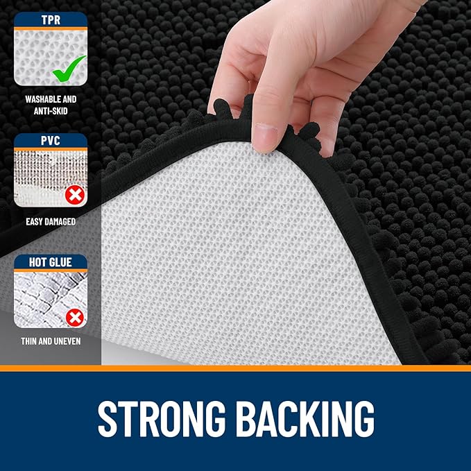 OLANLY Toilet Rugs U-Shaped 24x20, Extra Soft Absorbent Chenille Contour Bathroom Rugs for Toilet, Dry Quickly, Machine Washable, Non-Slip Bath Mat, Black